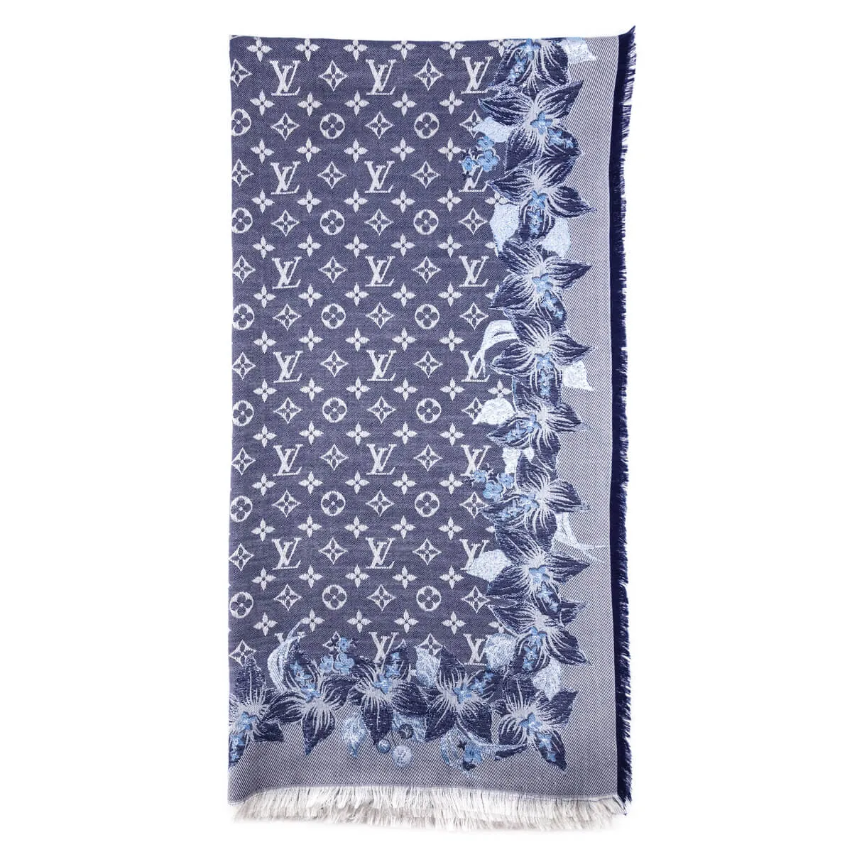 Louis Vuitton Navy Lurex Monogram Shine Flower Embellished Shawl