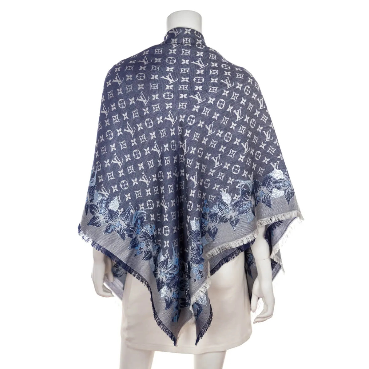 Louis Vuitton Navy Lurex Monogram Shine Flower Embellished Shawl