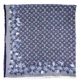 Louis Vuitton Navy Lurex Monogram Shine Flower Embellished Shawl