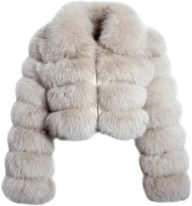 loveimgs Women Fluffy Faux Fur Coat Cropped Jacket Puffer Jacket Zip Up Winter Warm Fuzzy Teddy Jacket