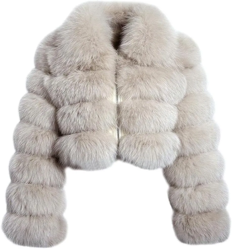 loveimgs Women Fluffy Faux Fur Coat Cropped Jacket Puffer Jacket Zip Up Winter Warm Fuzzy Teddy Jacket