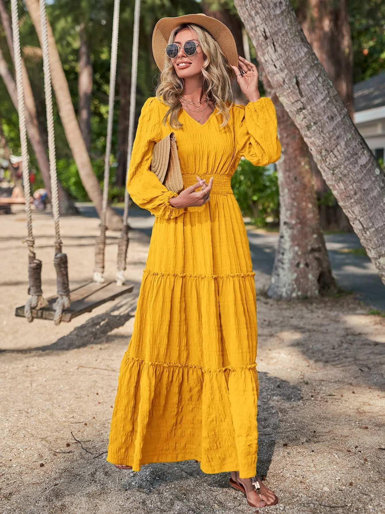 LUNE Solid Ruffle Hem A-line Dress