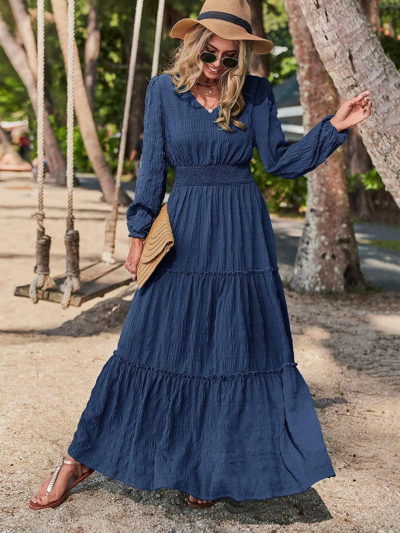 LUNE Solid Ruffle Hem A-line Dress