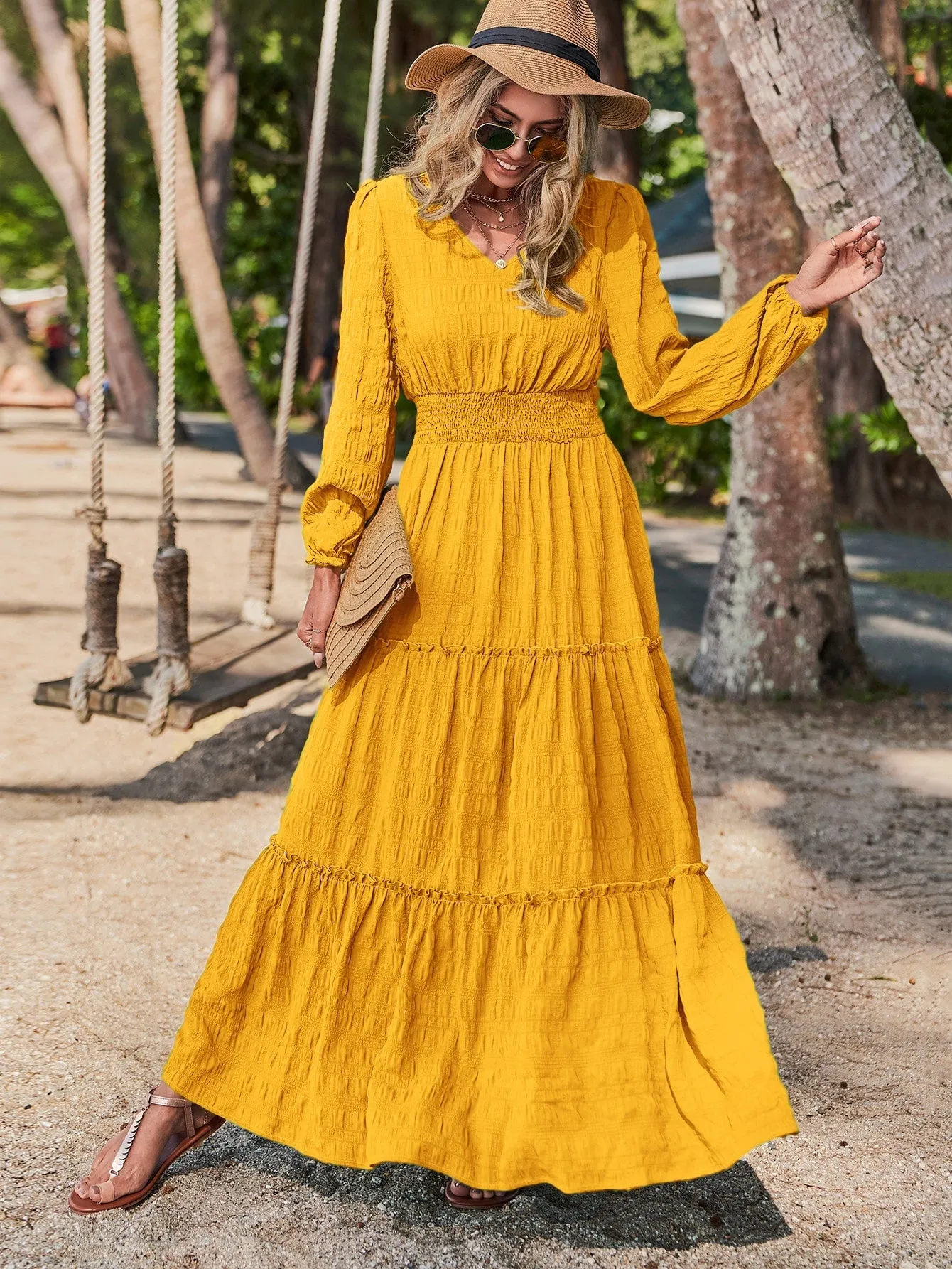 LUNE Solid Ruffle Hem A-line Dress