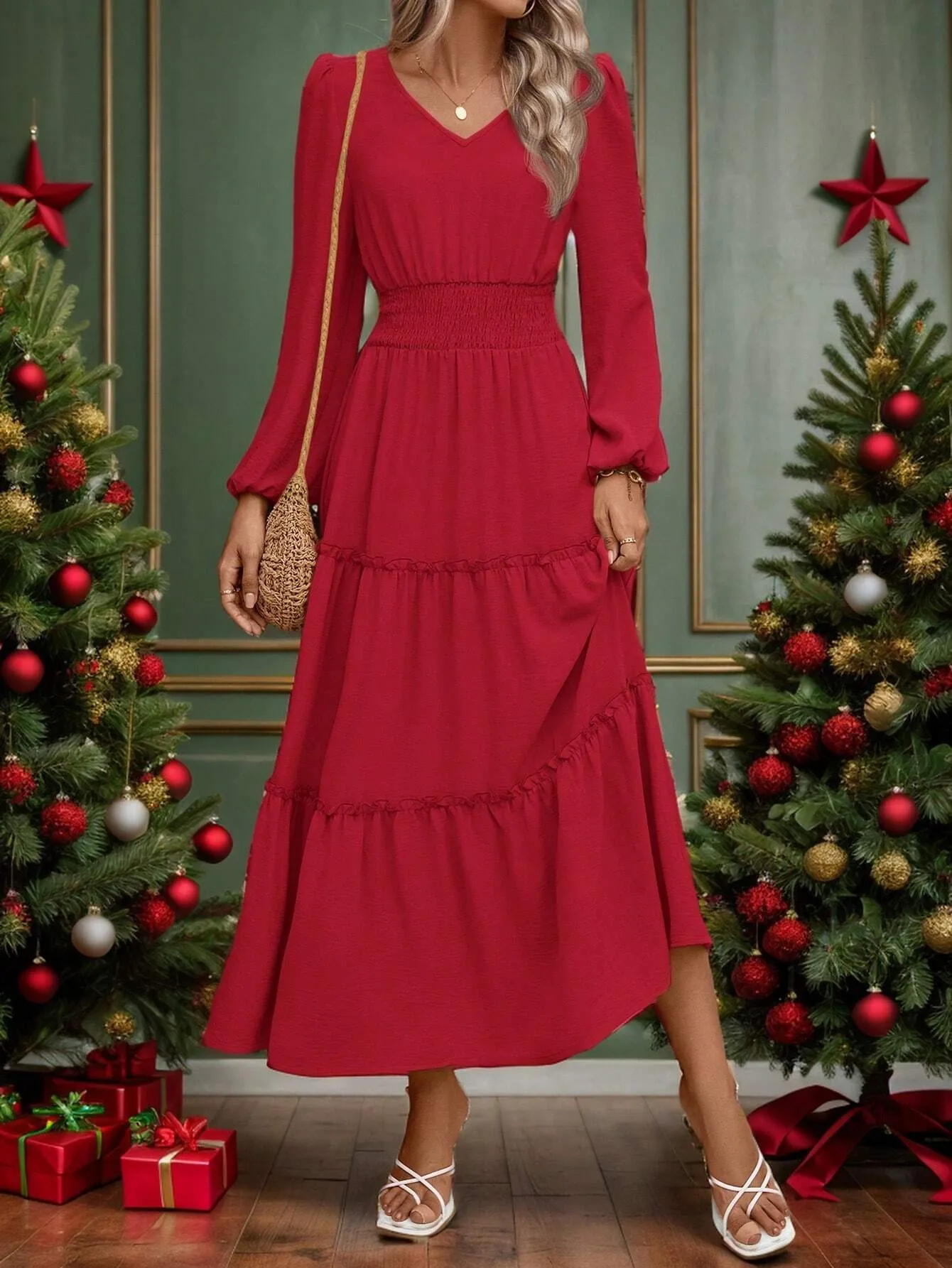 LUNE Solid Ruffle Hem A-line Dress