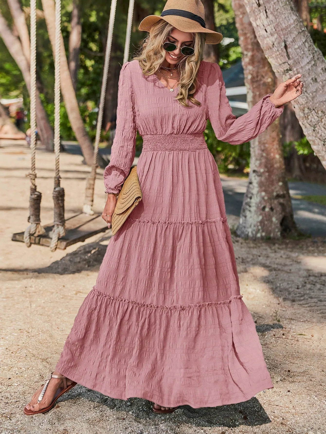 LUNE Solid Ruffle Hem A-line Dress