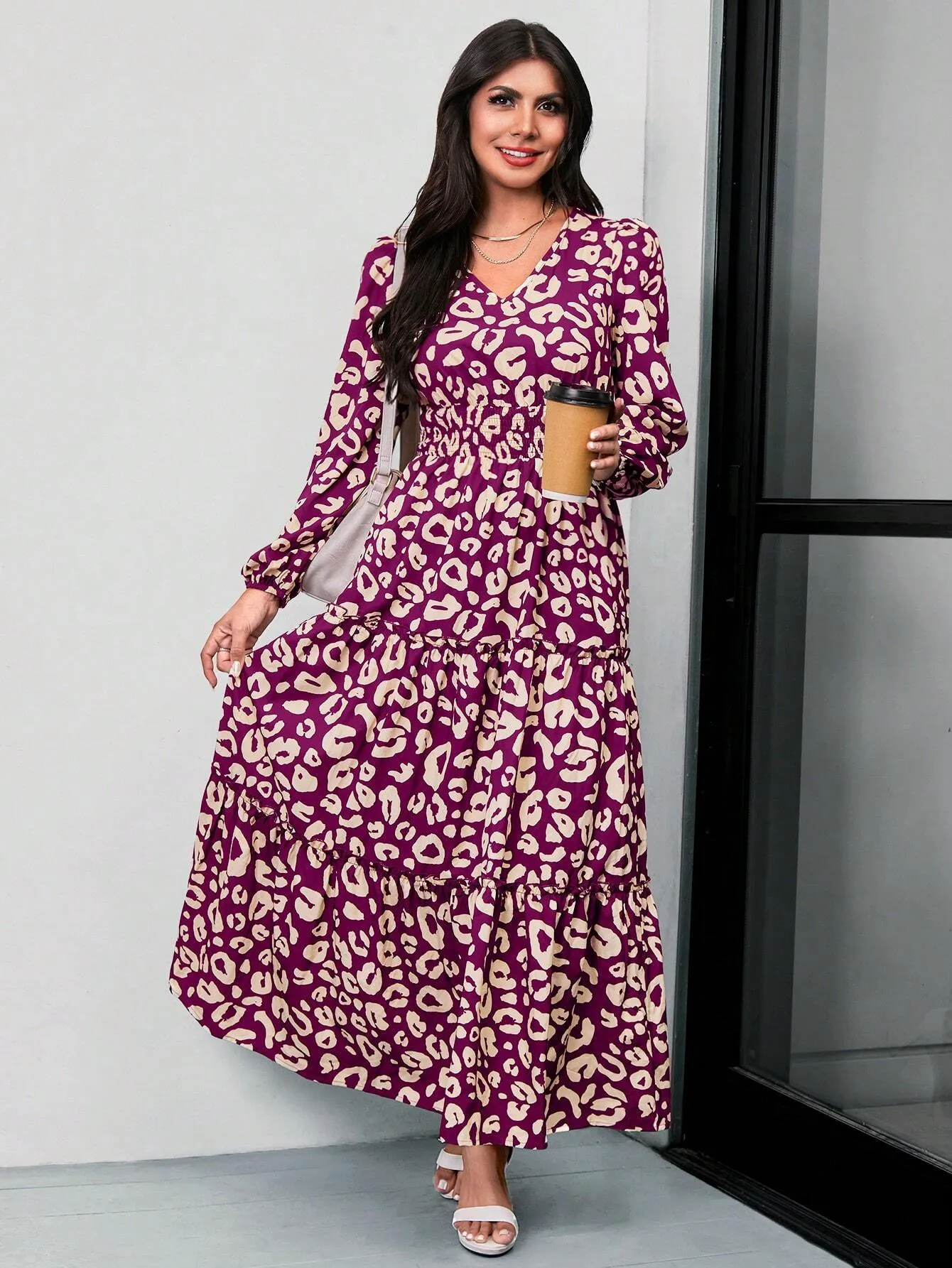 LUNE Solid Ruffle Hem A-line Dress