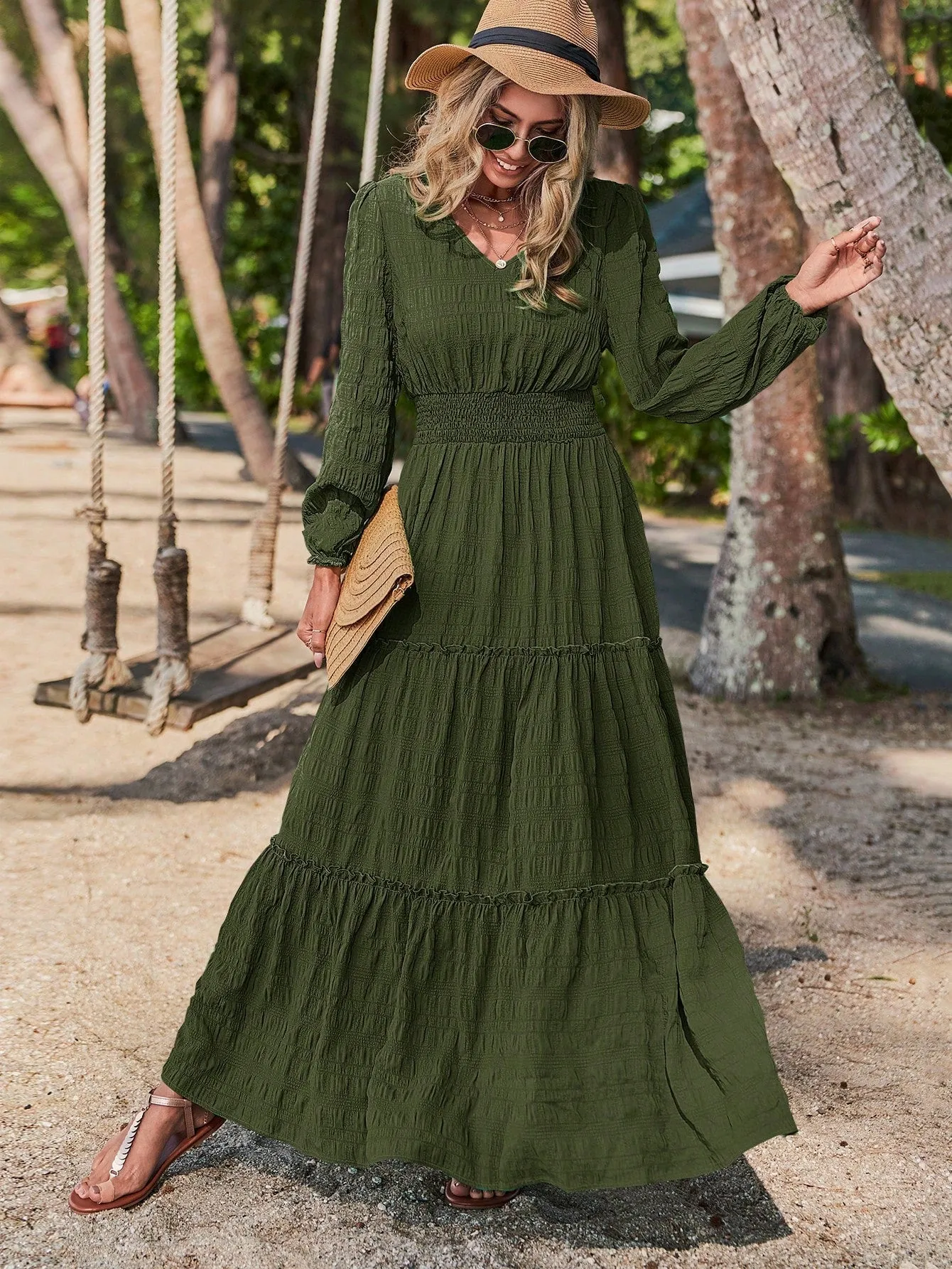 LUNE Solid Ruffle Hem A-line Dress