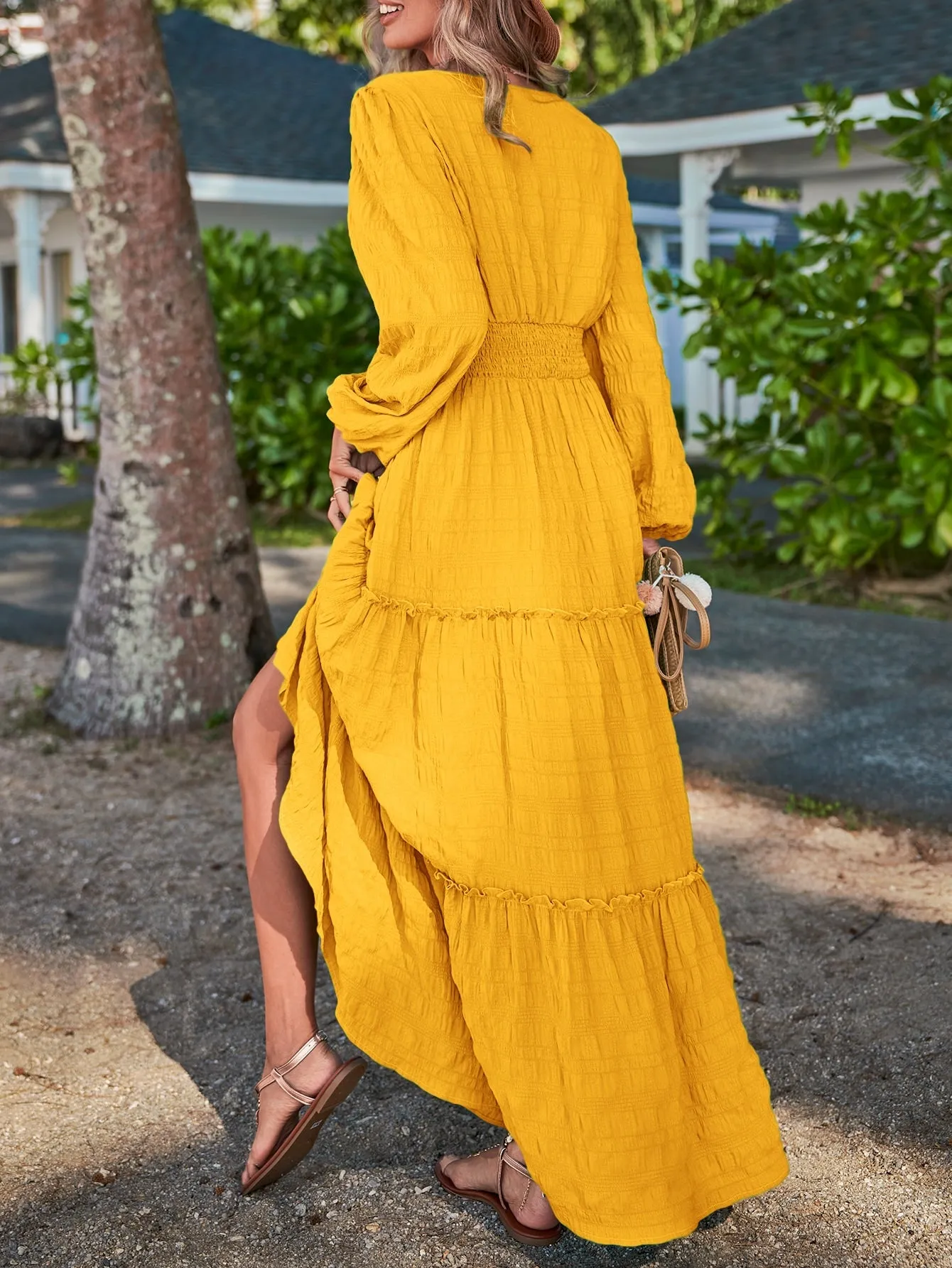 LUNE Solid Ruffle Hem A-line Dress