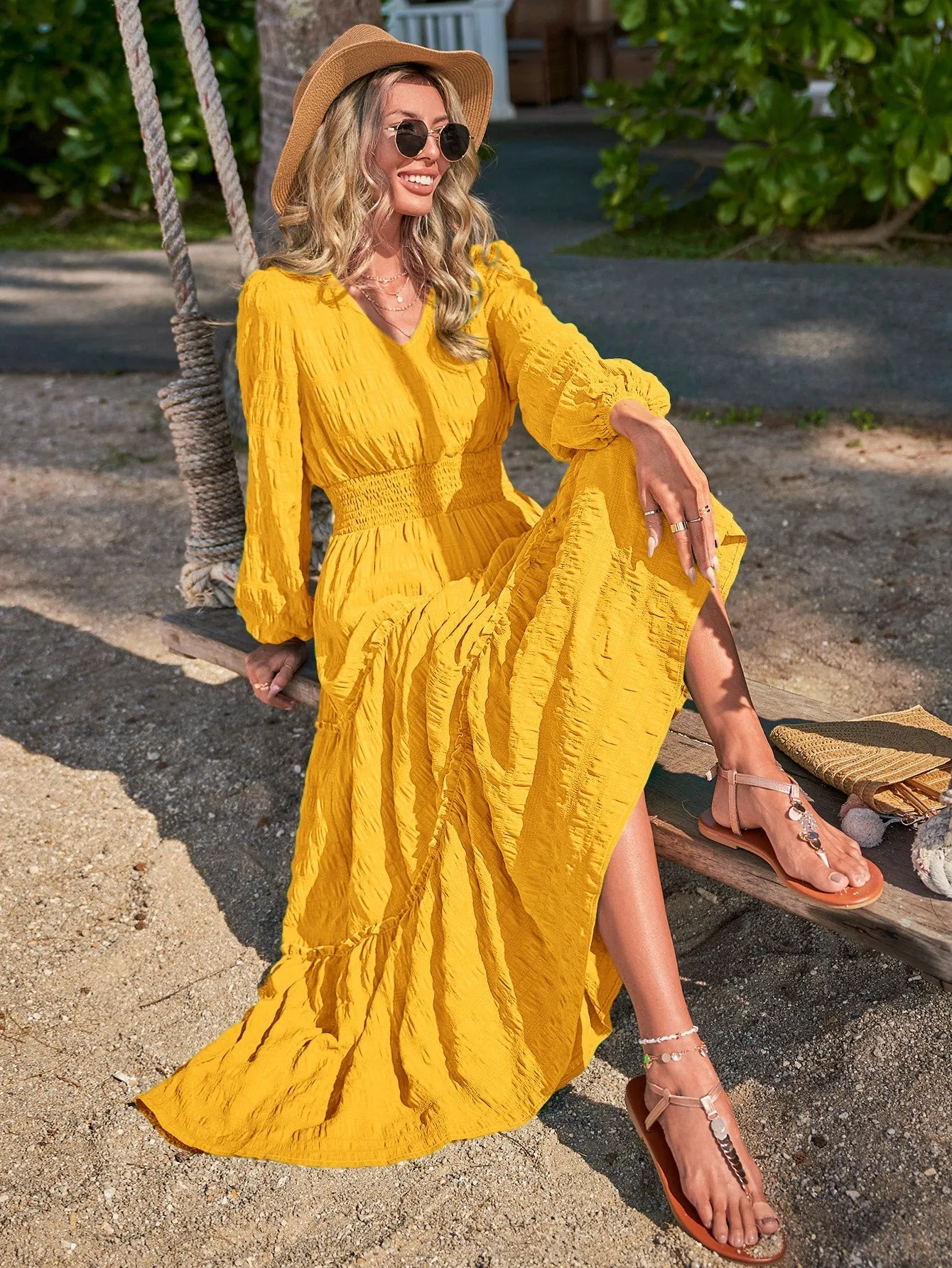 LUNE Solid Ruffle Hem A-line Dress