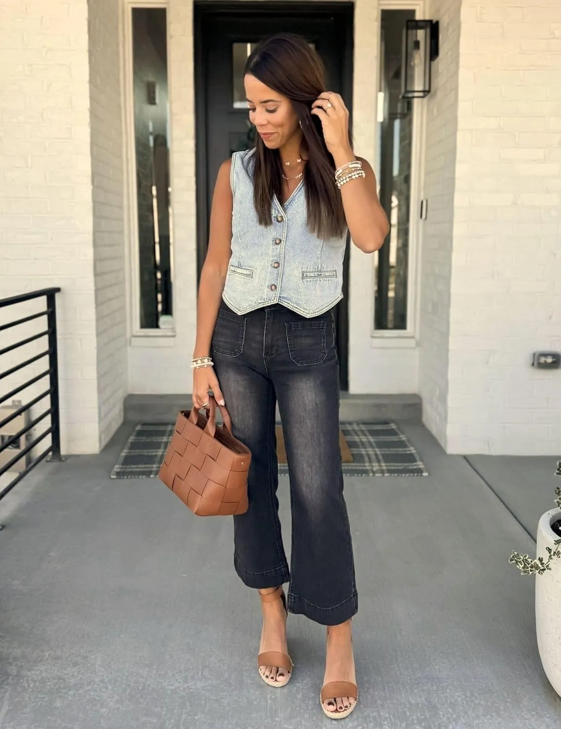 luvamia Wide Leg Jeans for Women Trendy High Waisted Flare Jeans Cropped Denim Pants Stretchy Baggy with Patch Pockets