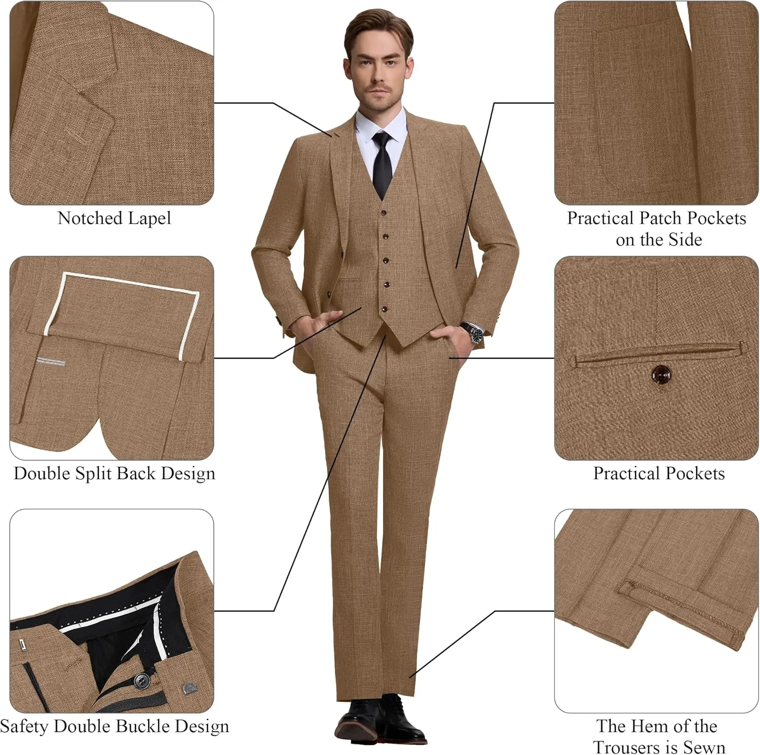 Men Suits Lightweight 3 Piece Slim Fit 2 Button Blazer Vest Pants Suit Sets Casual Men Wedding Suits Prom Tuxedo