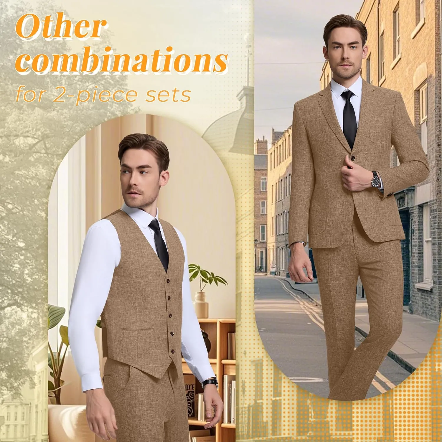 Men Suits Lightweight 3 Piece Slim Fit 2 Button Blazer Vest Pants Suit Sets Casual Men Wedding Suits Prom Tuxedo