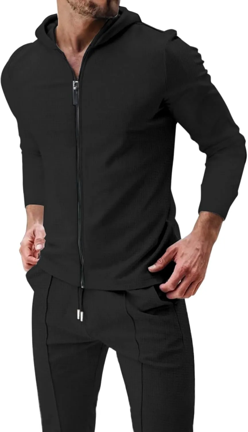 Men's 2 Piece Tracksuit Polo Athletic Sweatsuit Cardigan Solid Color Long Sleeve Men's Track Suits 2 Piece Set