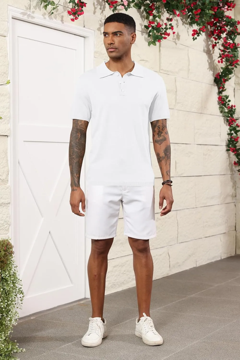 Mens Knit Polo Shirts Casual Short Sleeve Classic Basic Button Down Golf Shirts