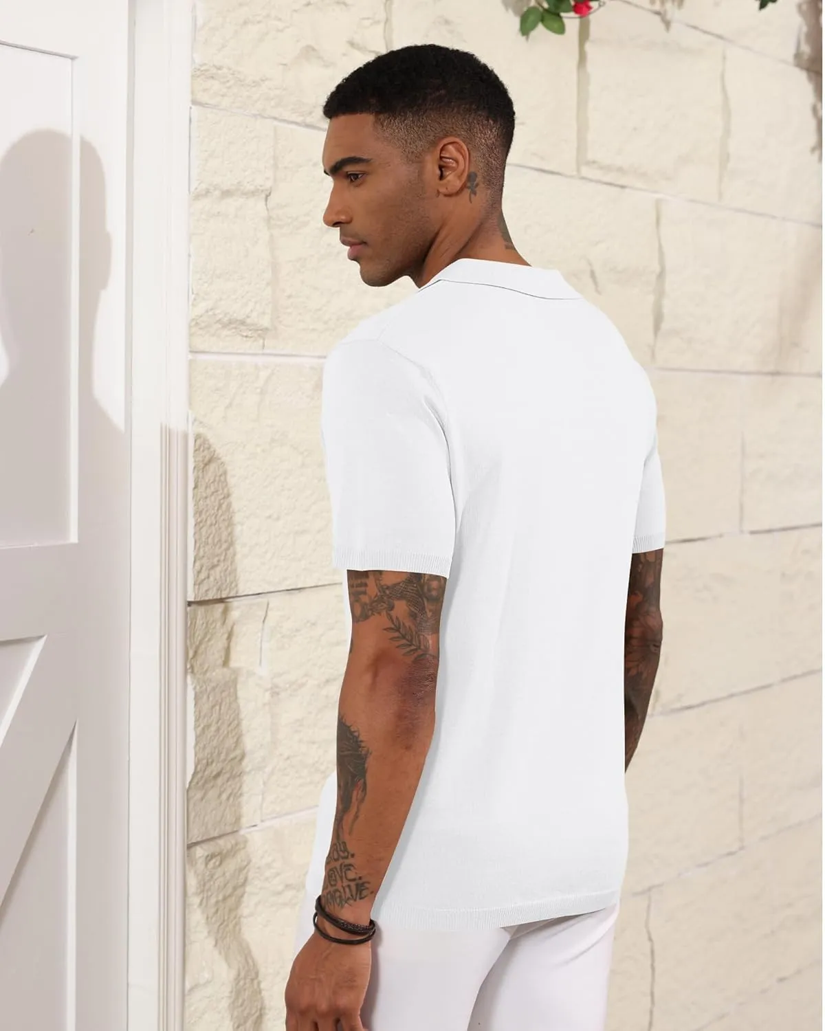 Mens Knit Polo Shirts Casual Short Sleeve Classic Basic Button Down Golf Shirts