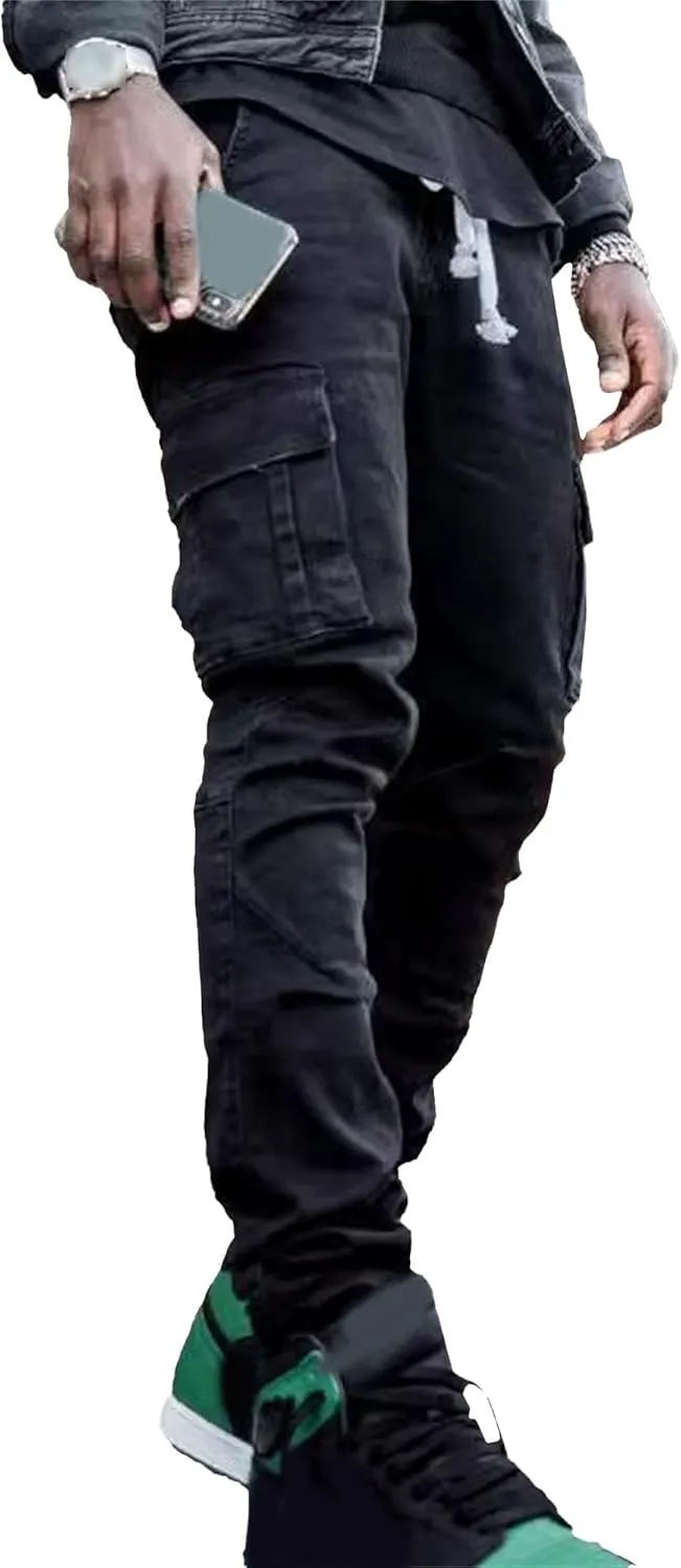 Men's Ripped Jeans Black Skinny Distressed Moto Biker Jeans Gothic Zipper Denim Pants Tapered Leg Slim Fit Jean