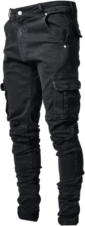 Men's Ripped Jeans Black Skinny Distressed Moto Biker Jeans Gothic Zipper Denim Pants Tapered Leg Slim Fit Jean
