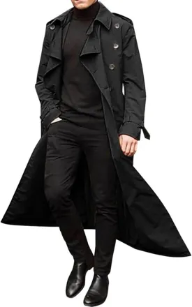 Mens Windbreaker Lightweight Jackets,Double Breasted Full Length Trench Coat Casual Lapel Oversized Long Overcoats