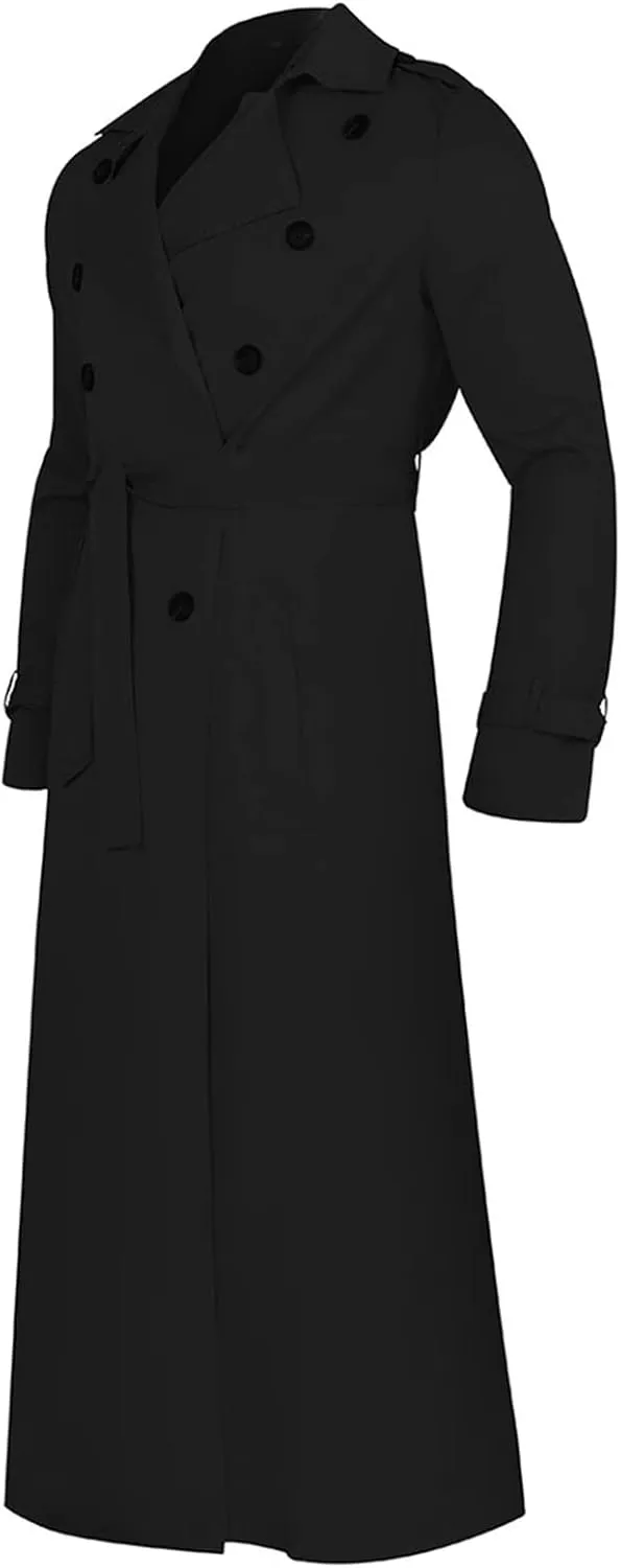 Mens Windbreaker Lightweight Jackets,Double Breasted Full Length Trench Coat Casual Lapel Oversized Long Overcoats