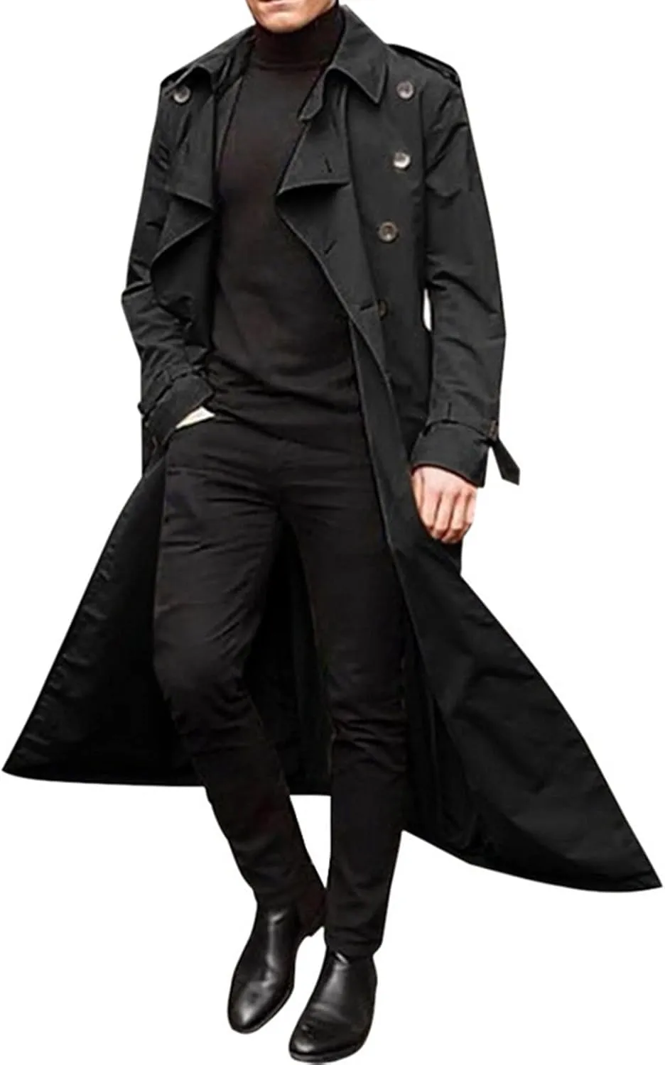 Mens Windbreaker Lightweight Jackets,Double Breasted Full Length Trench Coat Casual Lapel Oversized Long Overcoats