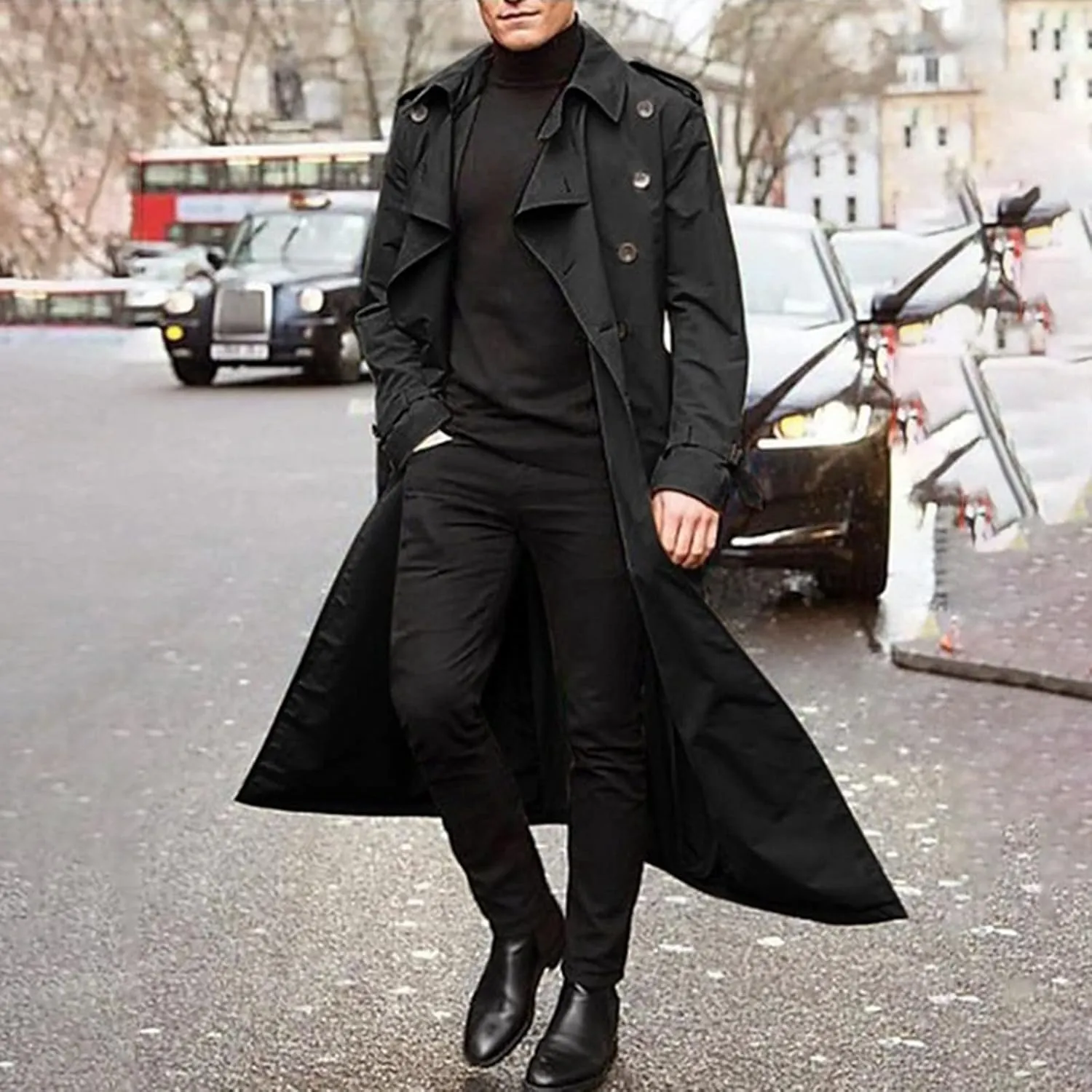 Mens Windbreaker Lightweight Jackets,Double Breasted Full Length Trench Coat Casual Lapel Oversized Long Overcoats