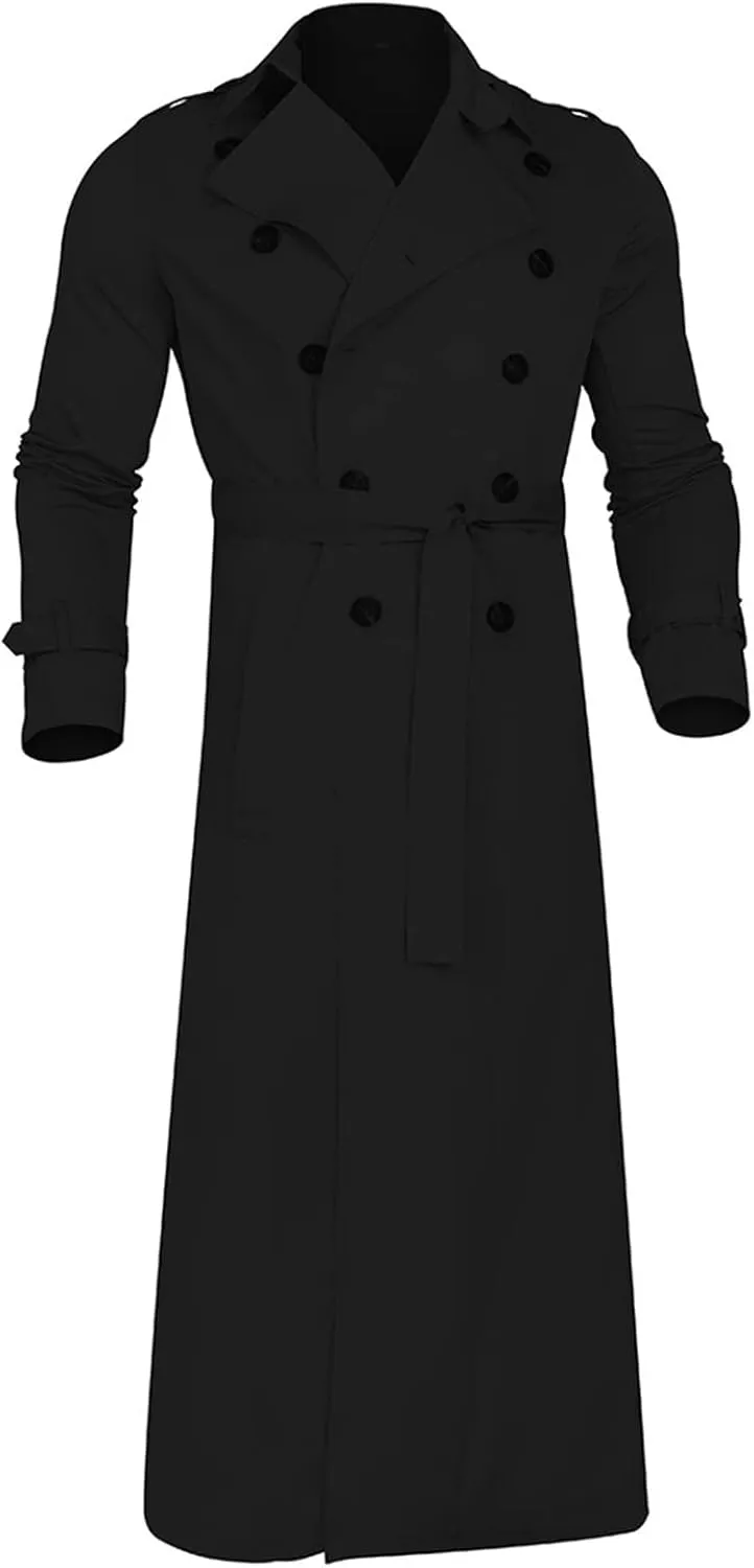 Mens Windbreaker Lightweight Jackets,Double Breasted Full Length Trench Coat Casual Lapel Oversized Long Overcoats
