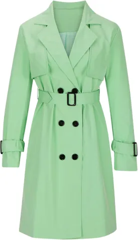 Mid Long Trench Coat for Women Double Breasted Classic Lapel Windproof Overcoat Fashion Outerwear with Belt