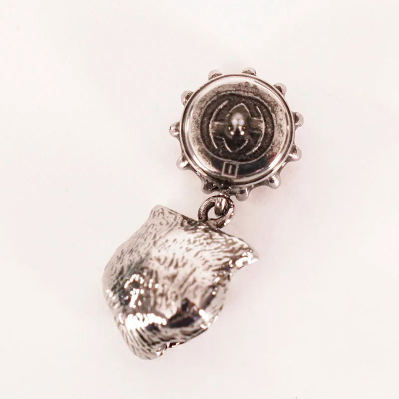 NEW $495 GUCCI Pink Crystal Stud Silver Tone FELINE TIGER CAT Dangle EARRINGS