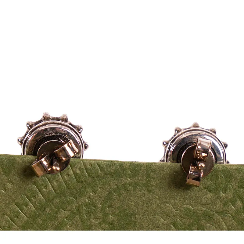 NEW $495 GUCCI Pink Crystal Stud Silver Tone FELINE TIGER CAT Dangle EARRINGS