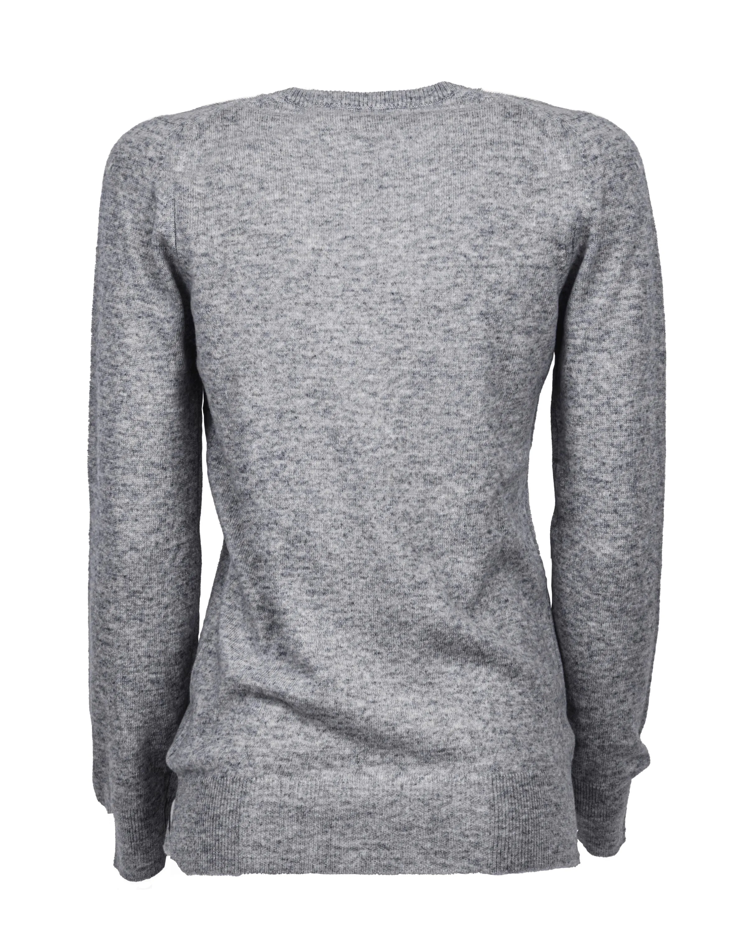 NEW FALL 24 - Women's Pure Cashmere V-Neck Sweater Melange Gray