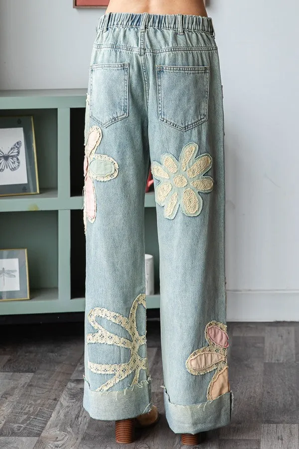 Oli & Hali  Pink Flower Denim Jeans