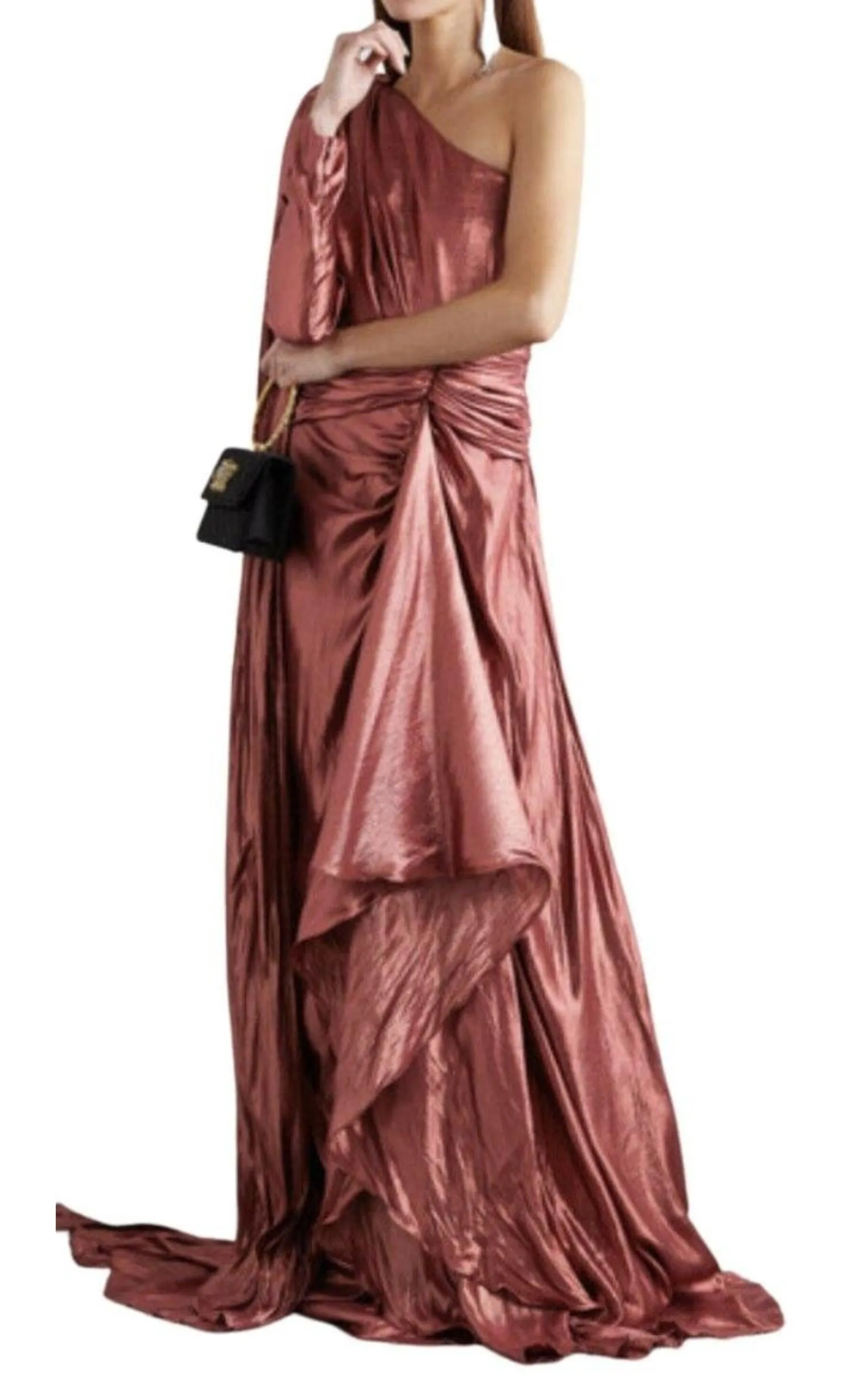 One Shoulder Asymmetric Lame Gown