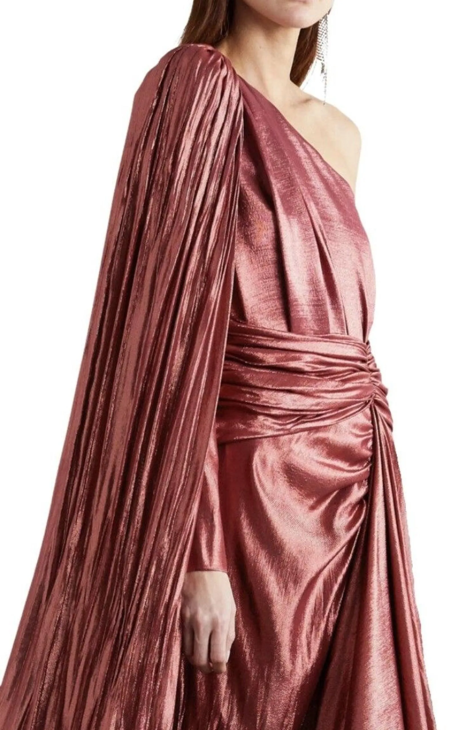 One Shoulder Asymmetric Lame Gown