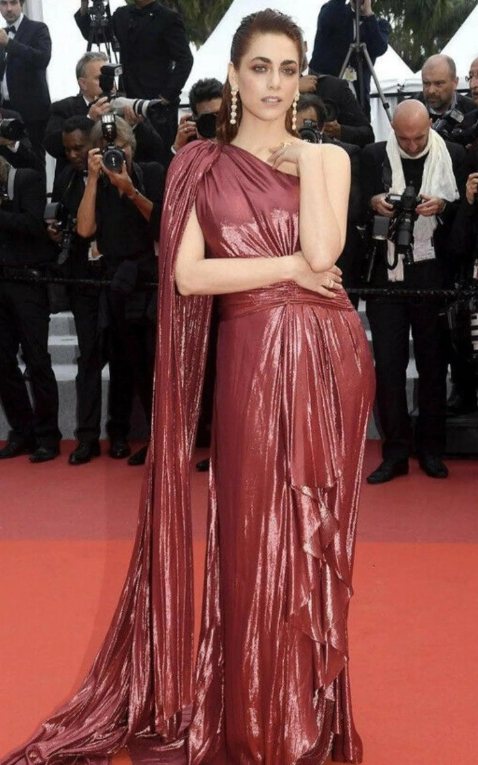 One Shoulder Asymmetric Lame Gown