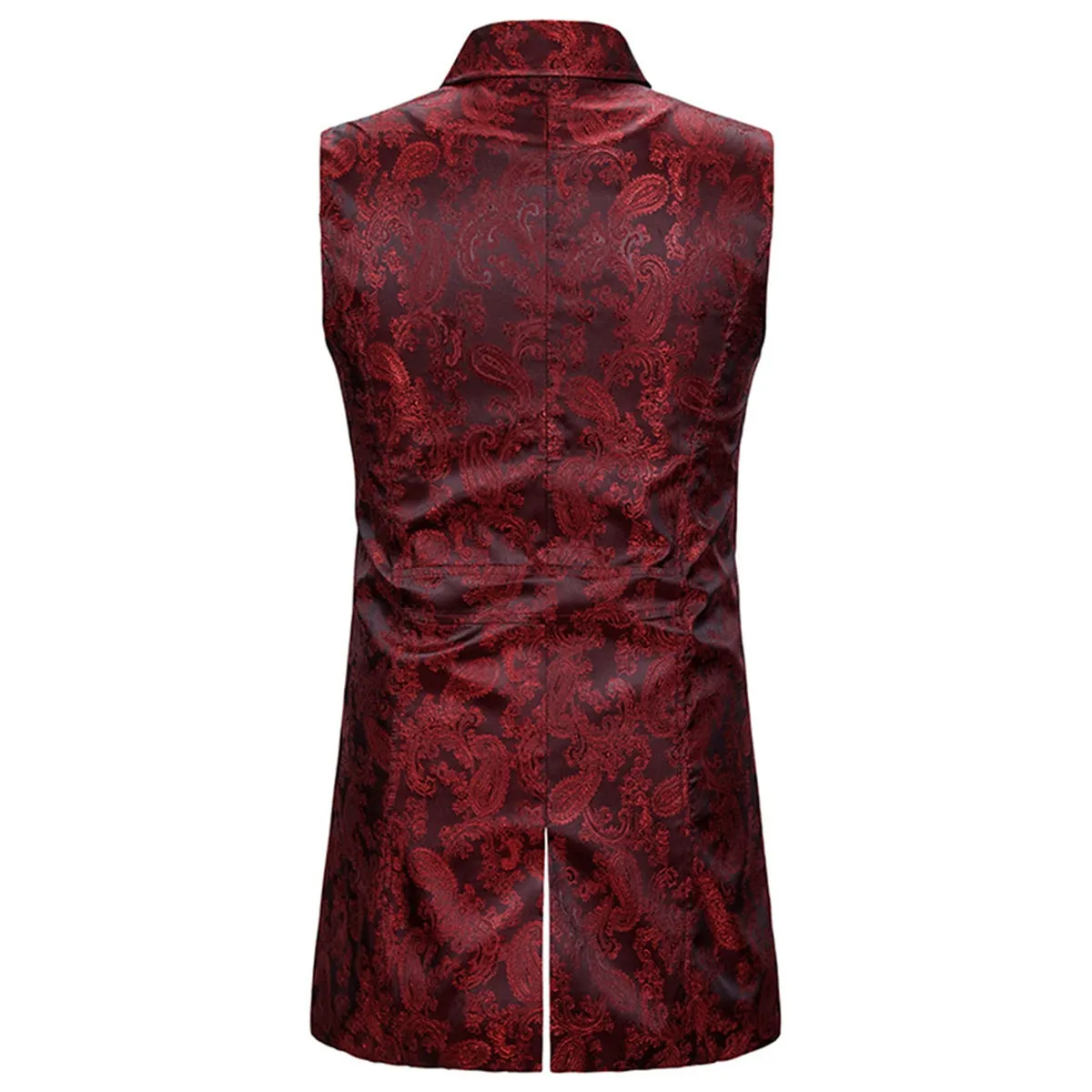 Paisley Dress Vest Floral Sleeveless Tailcoat Maroon
