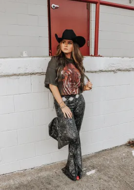 Pause Time Python Black & Gold Foil Bell Bottoms