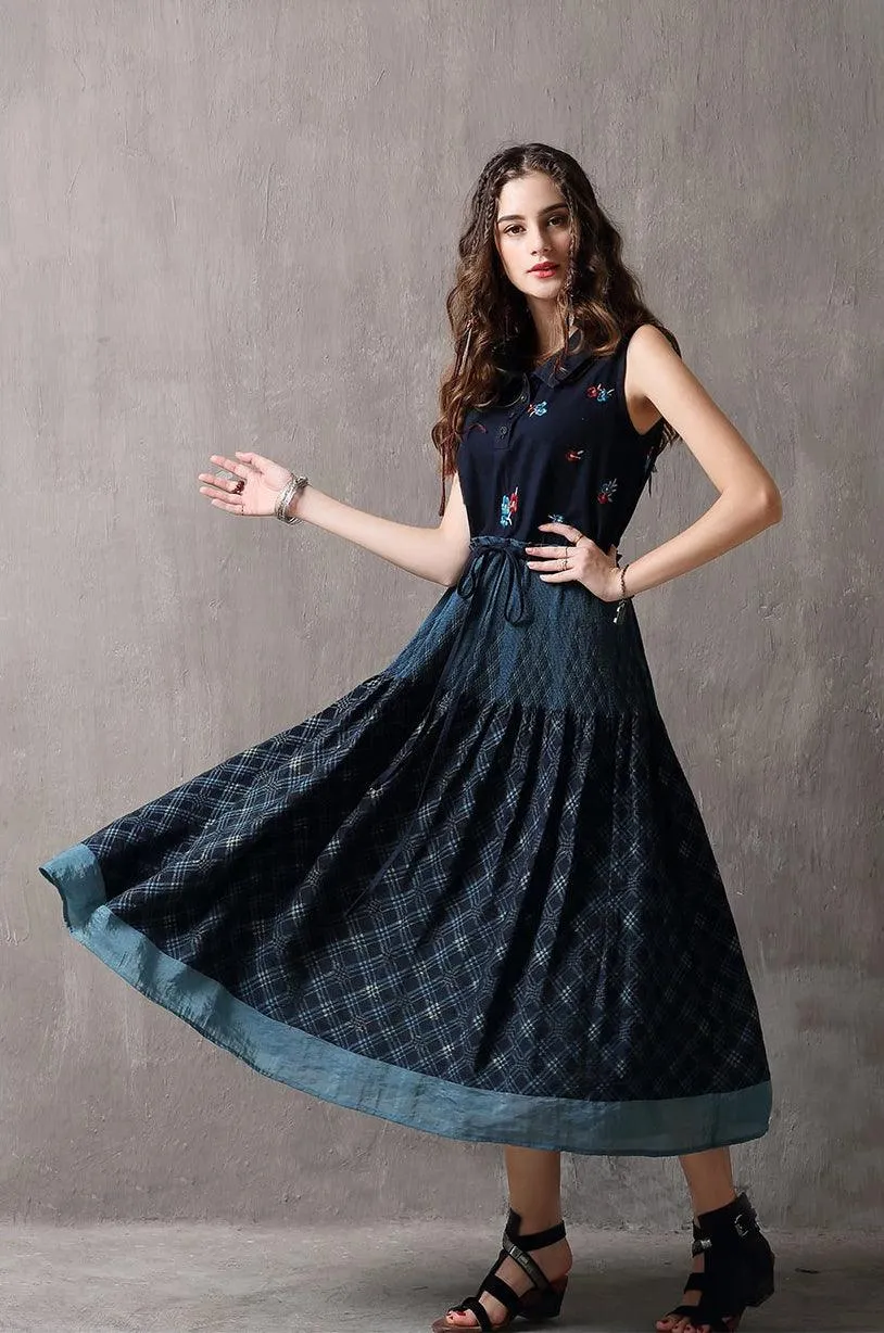 Peter Pan Collar Sleeveless Swing Hem A-line Denim Dress
