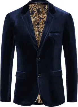 PJ PAUL JONES Mens Velvet Blazer Two Button Sport Coat Solid Slim Fit Suit Jacket for Dinner Prom Wedding