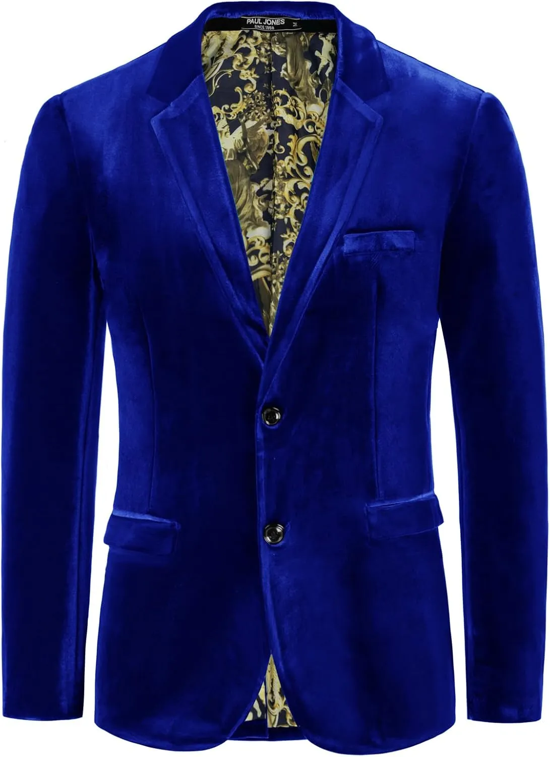 PJ PAUL JONES Mens Velvet Blazer Two Button Sport Coat Solid Slim Fit Suit Jacket for Dinner Prom Wedding