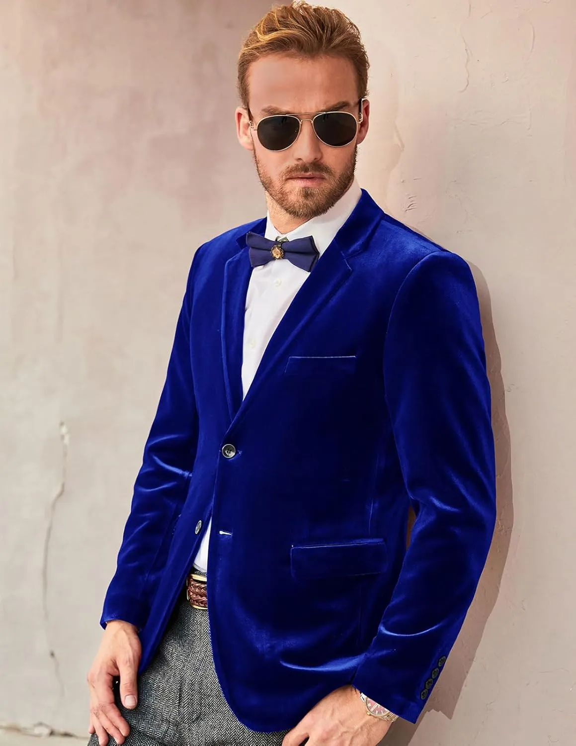 PJ PAUL JONES Mens Velvet Blazer Two Button Sport Coat Solid Slim Fit Suit Jacket for Dinner Prom Wedding