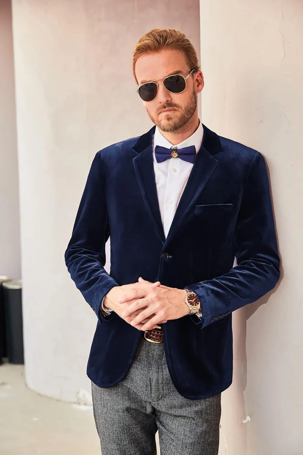 PJ PAUL JONES Mens Velvet Blazer Two Button Sport Coat Solid Slim Fit Suit Jacket for Dinner Prom Wedding