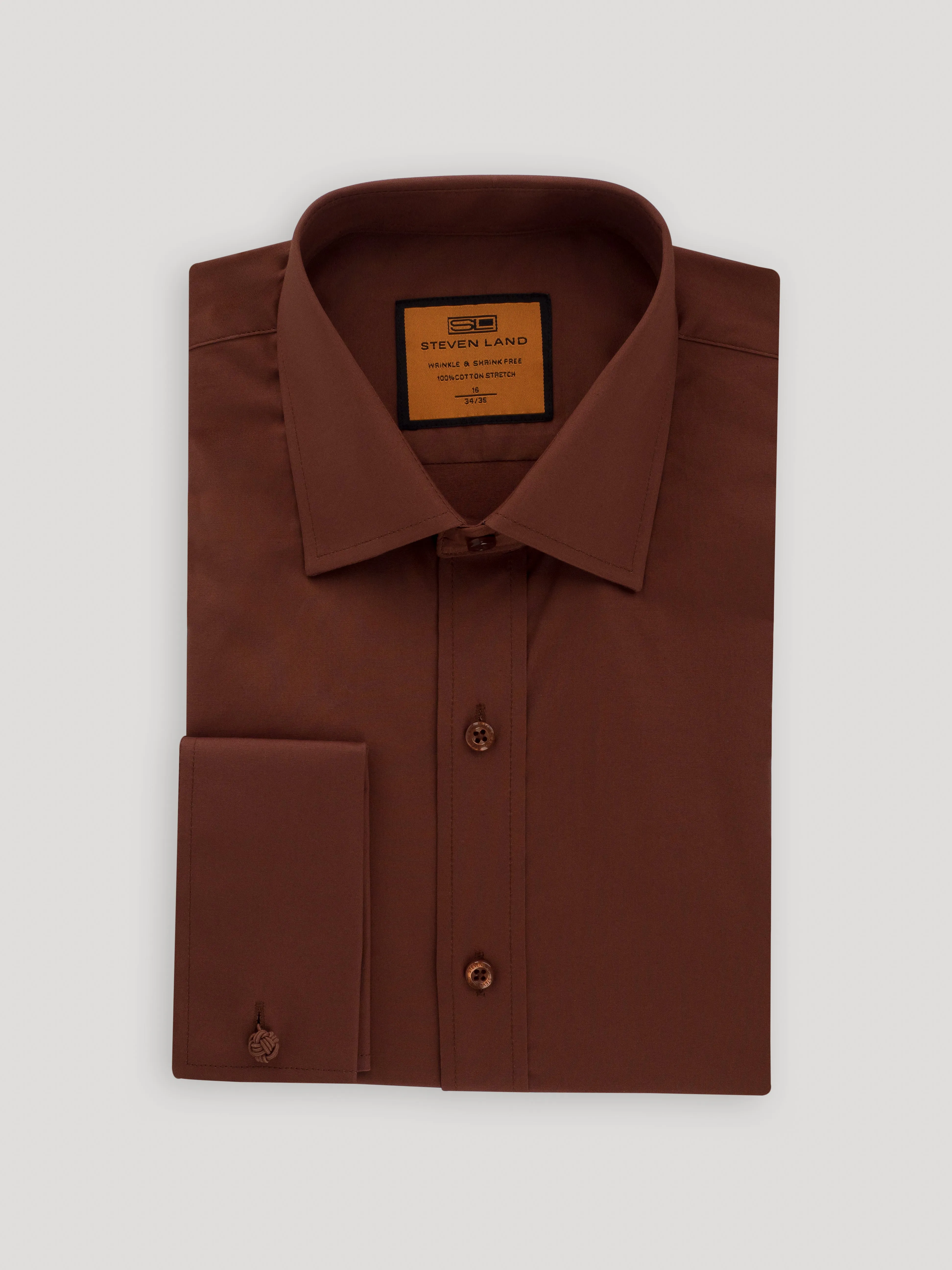 Poplin Dress Shirt | French Cuff | 100% Cotton | Brown