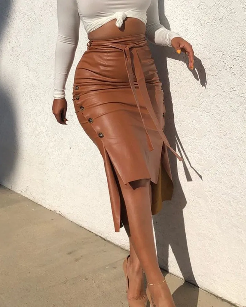 PU Leather Pencil Skirt