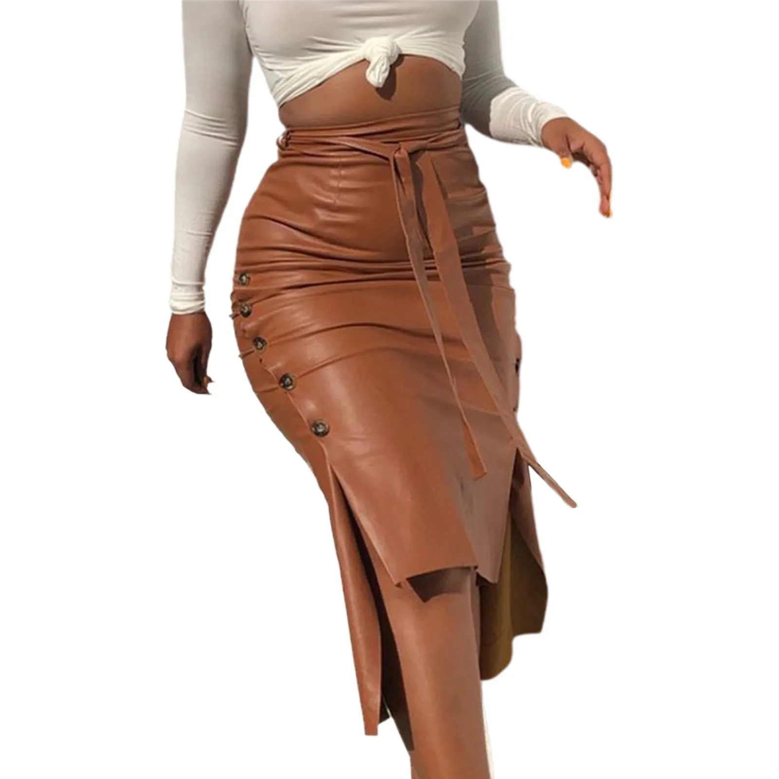 PU Leather Pencil Skirt