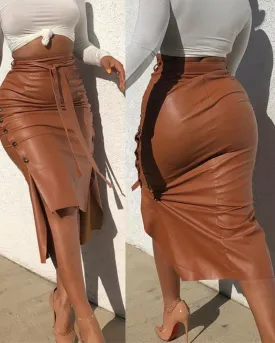 PU Leather Pencil Skirt