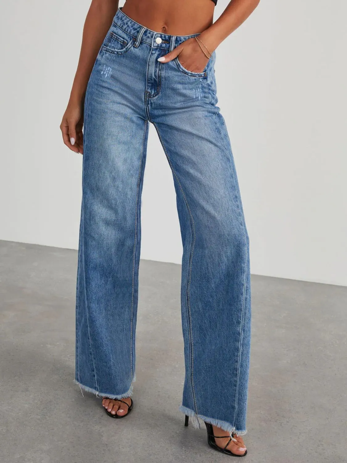 Raw Hem Wide Leg Jeans