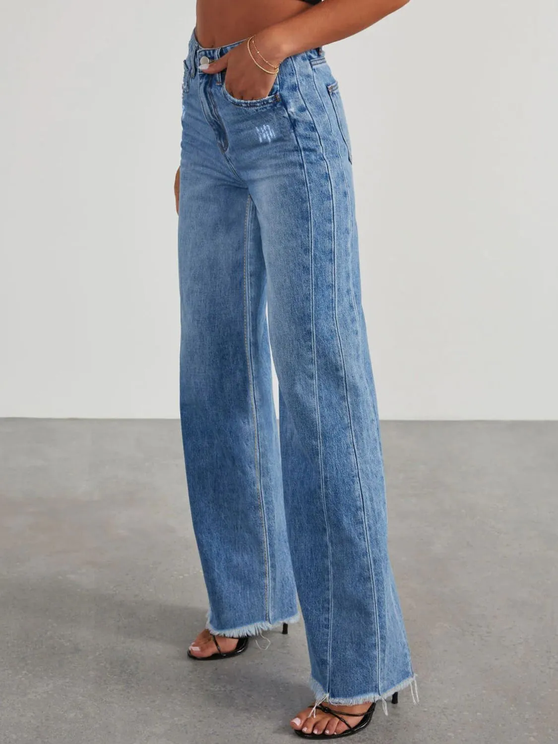Raw Hem Wide Leg Jeans
