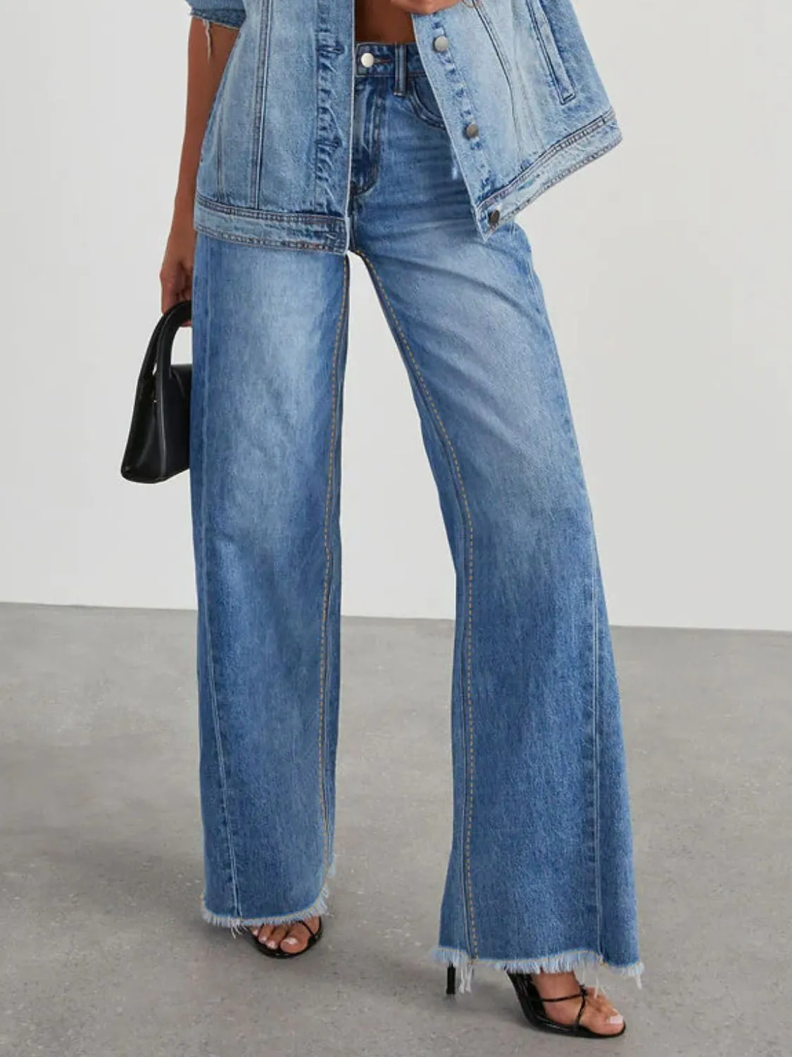Raw Hem Wide Leg Jeans