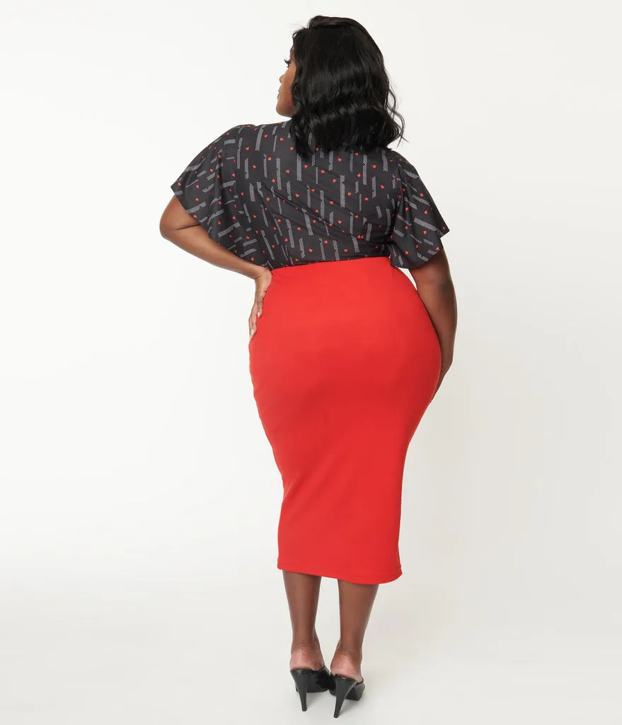 Red Knit Cyd Midi Pencil Skirt